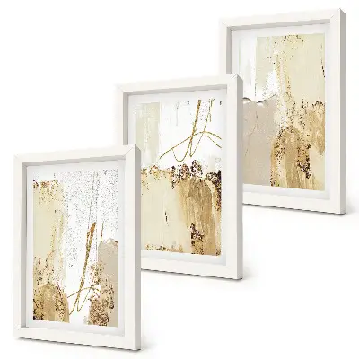 Abstraktné vzory v odtieňoch béžovej a bielej triptych v ráme