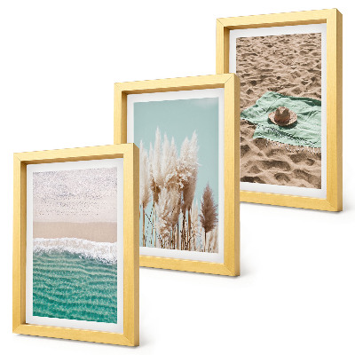 Triptych v ráme Pláž, vlny, tráva, klobúk, piesok, relax, príroda