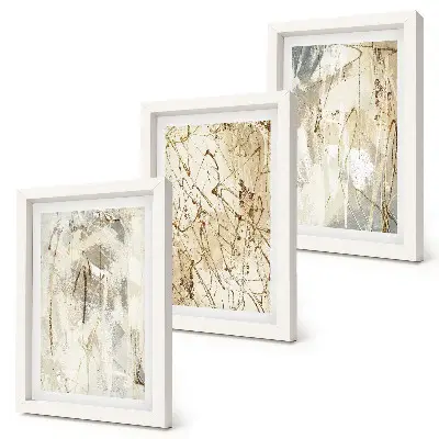 Abstraktné vzory v odtieňoch béžovej a sivej triptych v ráme