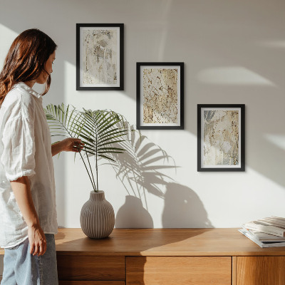 Triptych v ráme Abstraktné vzory v odtieňoch béžovej a sivej