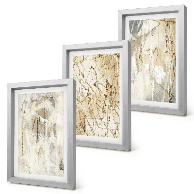 Triptych v ráme Abstraktné vzory v odtieňoch béžovej a sivej