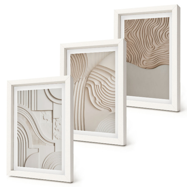 Triptych v ráme Abstraktné vzory v odtieňoch béžovej a bielej