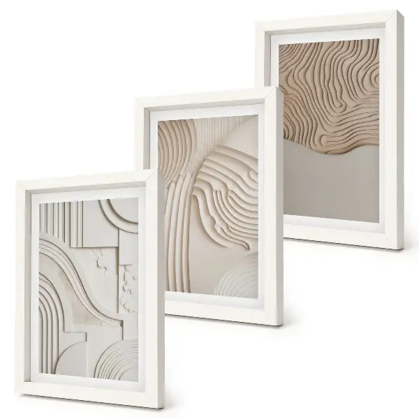 Abstraktné vzory v odtieňoch béžovej a bielej triptych v ráme