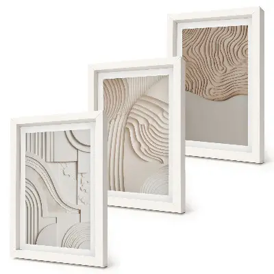 Abstraktné vzory v odtieňoch béžovej a bielej triptych v ráme