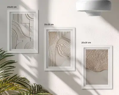 Abstraktné vzory v odtieňoch béžovej a bielej triptych v ráme