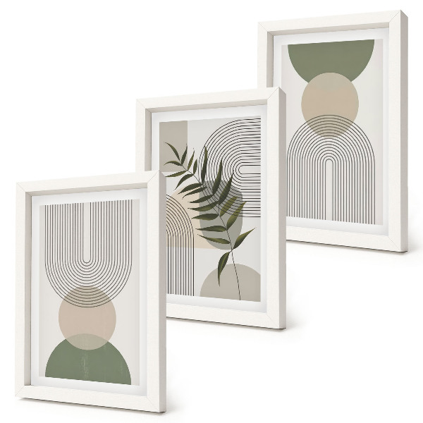 Triptych v ráme Abstraktné tvary v odtieňoch zelenej a béžovej