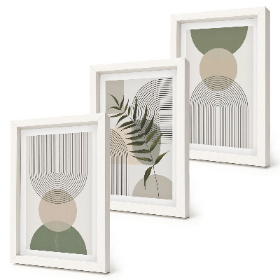 Triptych v ráme Abstraktné tvary v odtieňoch zelenej a béžovej