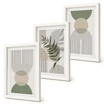 Abstraktné tvary v odtieňoch zelenej a béžovej triptych v ráme