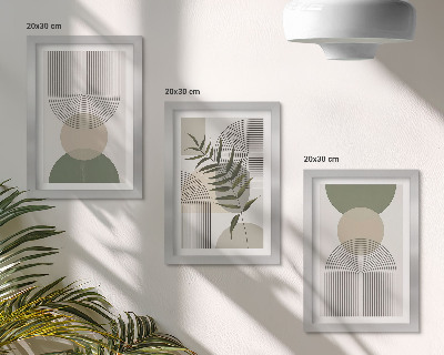 Triptych v ráme Abstraktné tvary v odtieňoch zelenej a béžovej