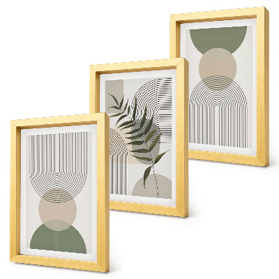 Triptych v ráme Abstraktné tvary v odtieňoch zelenej a béžovej