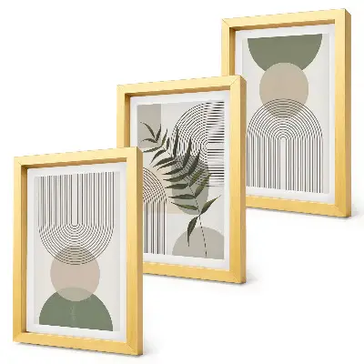 Abstraktné tvary v odtieňoch zelenej a béžovej triptych v ráme