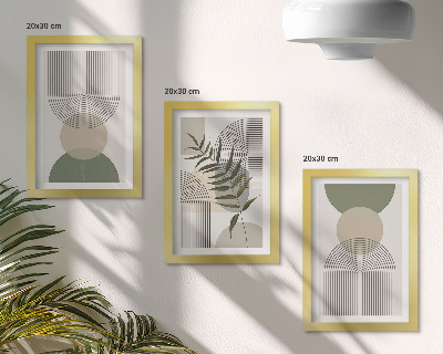 Triptych v ráme Abstraktné tvary v odtieňoch zelenej a béžovej
