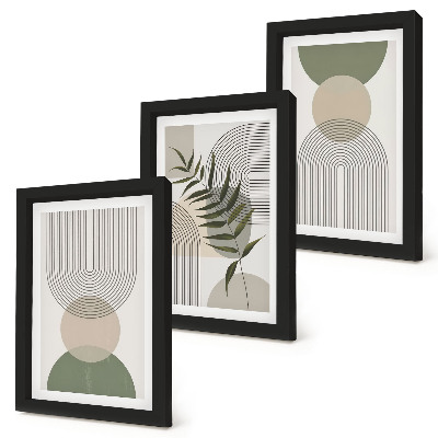 Triptych v ráme Abstraktné tvary v odtieňoch zelenej a béžovej