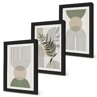 Abstraktné tvary v odtieňoch zelenej a béžovej triptych v ráme