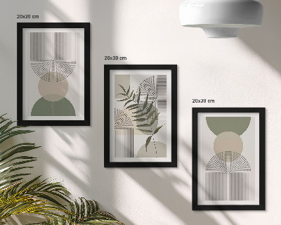 Triptych v ráme Abstraktné tvary v odtieňoch zelenej a béžovej
