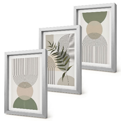 Triptych v ráme Abstraktné tvary v odtieňoch zelenej a béžovej