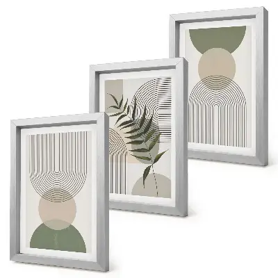 Abstraktné tvary v odtieňoch zelenej a béžovej triptych v ráme