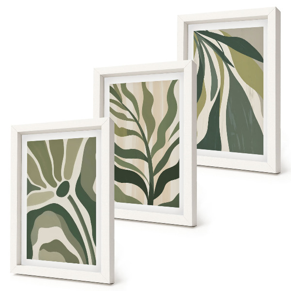 Triptych v ráme Ilustrácie maľovaných listov v odtieňoch zelenej