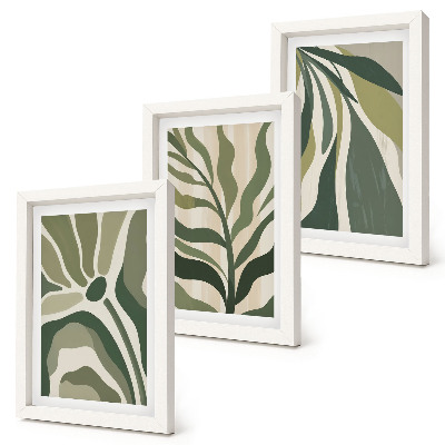 Triptych v ráme Ilustrácie maľovaných listov v odtieňoch zelenej