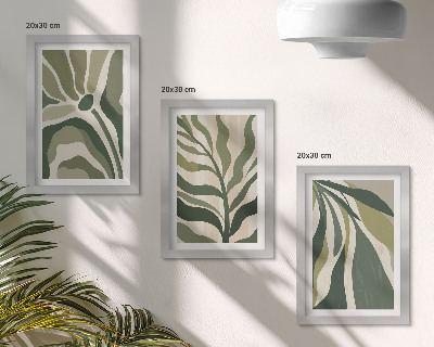 Triptych v ráme Ilustrácie maľovaných listov v odtieňoch zelenej