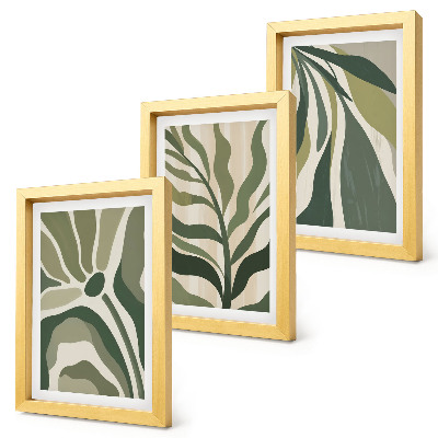 Triptych v ráme Ilustrácie maľovaných listov v odtieňoch zelenej