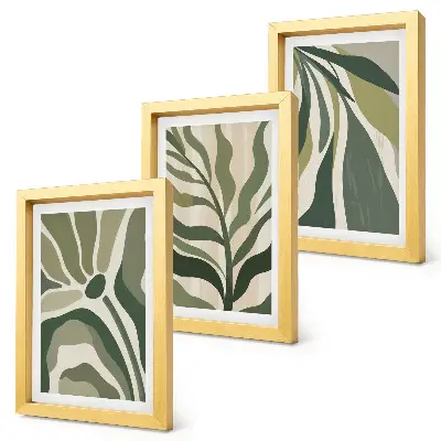 Triptych maľovaných listov v odtieňoch zelenej v ráme