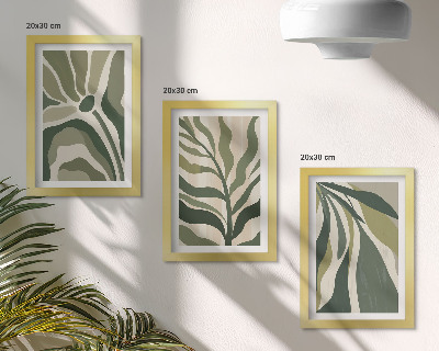 Triptych v ráme Ilustrácie maľovaných listov v odtieňoch zelenej