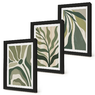 Triptych v ráme Ilustrácie maľovaných listov v odtieňoch zelenej