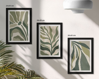 Triptych v ráme Ilustrácie maľovaných listov v odtieňoch zelenej