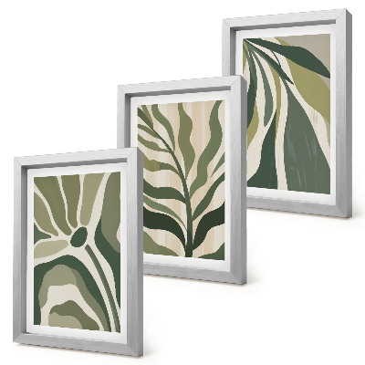 Triptych v ráme Ilustrácie maľovaných listov v odtieňoch zelenej