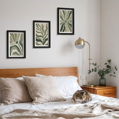 Sada obrazov do obývačky Rastlinné vzory v odtieňoch zelenej a béžovej