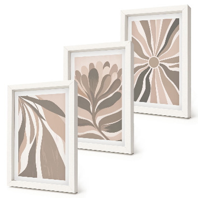 Triptych v ráme Abstraktné rastlinné vzory v odtieňoch béžovej a hnedej