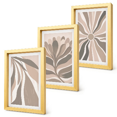 Triptych v ráme Abstraktné rastlinné vzory v odtieňoch béžovej a hnedej