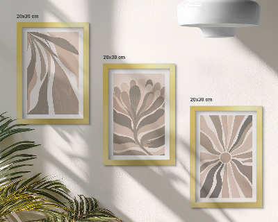 Triptych v ráme Abstraktné rastlinné vzory v odtieňoch béžovej a hnedej
