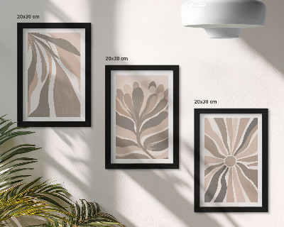 Triptych v ráme Abstraktné rastlinné vzory v odtieňoch béžovej a hnedej