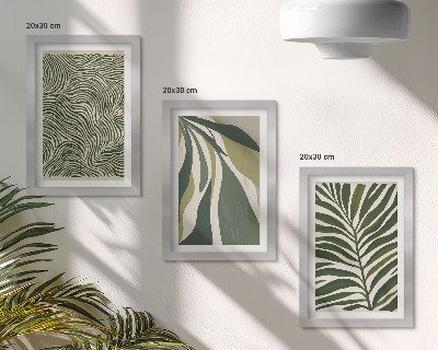 Triptych v ráme Vzory listov a vlnité čiary v odtieňoch zelenej