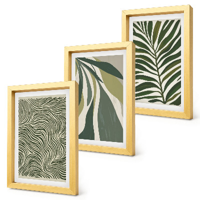 Triptych v ráme Vzory listov a vlnité čiary v odtieňoch zelenej