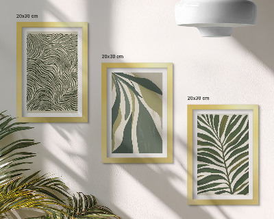 Triptych v ráme Vzory listov a vlnité čiary v odtieňoch zelenej