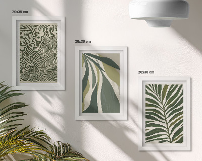 Triptych v ráme Vzory listov a vlnité čiary v odtieňoch zelenej