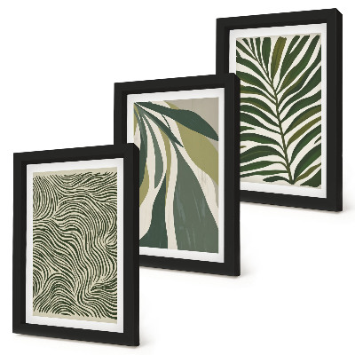 Triptych v ráme Vzory listov a vlnité čiary v odtieňoch zelenej