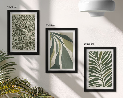 Triptych v ráme Vzory listov a vlnité čiary v odtieňoch zelenej