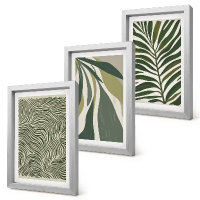 Triptych v ráme Vzory listov a vlnité čiary v odtieňoch zelenej