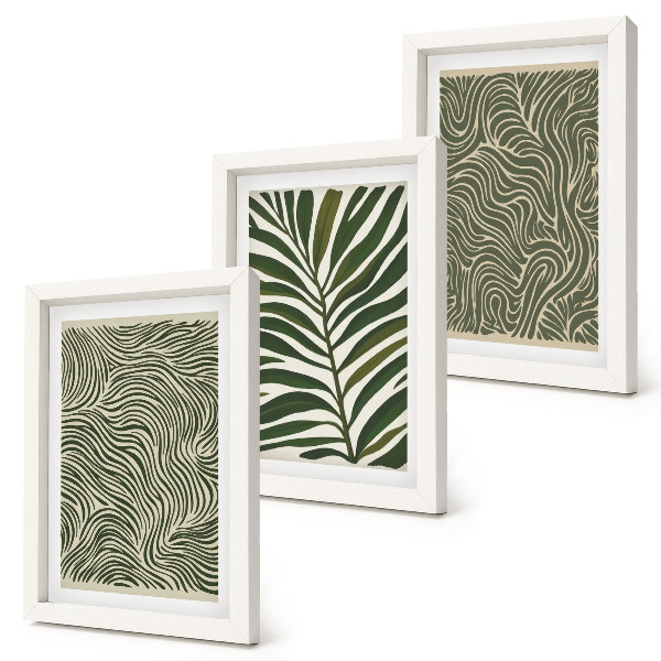 Triptych v ráme Abstraktné vzory s listami a vlnitými tvarmi