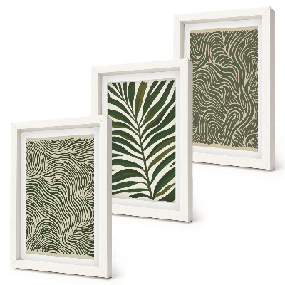 Triptych v ráme Abstraktné vzory s listami a vlnitými tvarmi