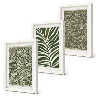 Abstraktné vzory s listami a vlnitými tvarmi triptych v ráme