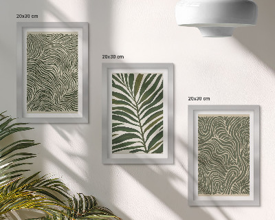 Triptych v ráme Abstraktné vzory s listami a vlnitými tvarmi