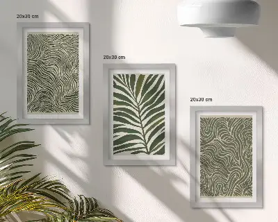 Abstraktné vzory s listami a vlnitými tvarmi triptych v ráme