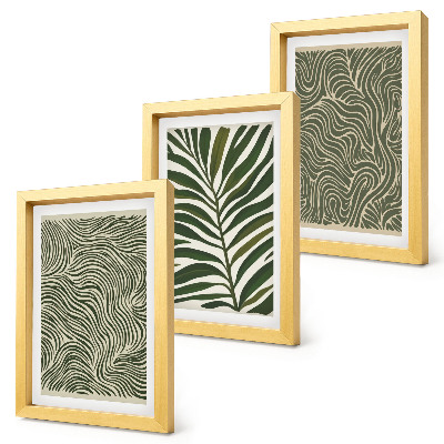 Triptych v ráme Abstraktné vzory s listami a vlnitými tvarmi