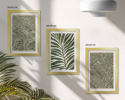 Triptych v ráme Abstraktné vzory s listami a vlnitými tvarmi