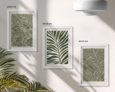 Triptych v ráme Abstraktné vzory s listami a vlnitými tvarmi